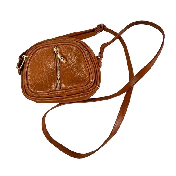 Valentina Handbags - Valentina Leather Triple Entry Crossbody Purse Bag Mad in Italy Camel Color